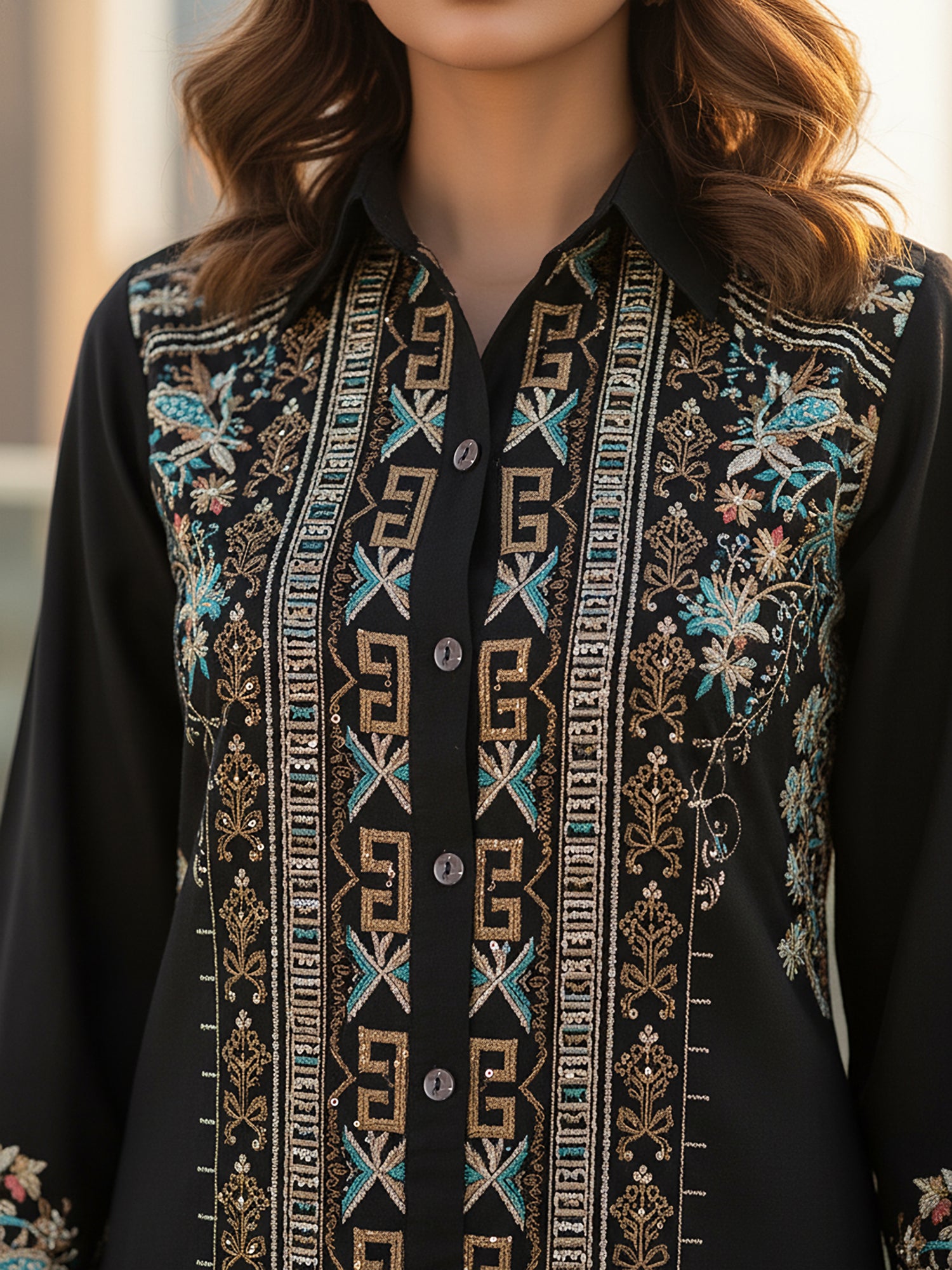 Designer Black Co-ord with Floral & Geometric Embroidery