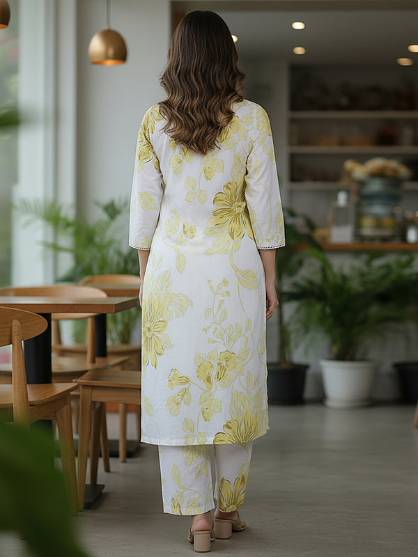 Yellow White Printed Co-Ord Set