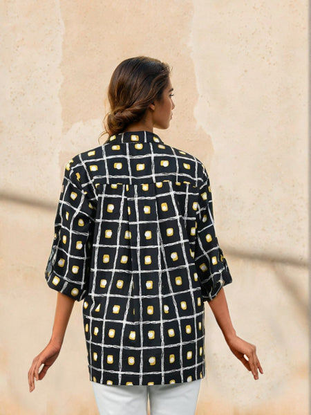 Black Check printed cotton shirt