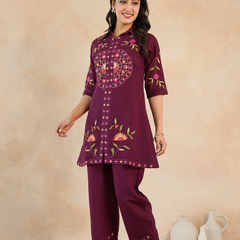 Elegant Maroon Embroidered Kurta with Matching Pants