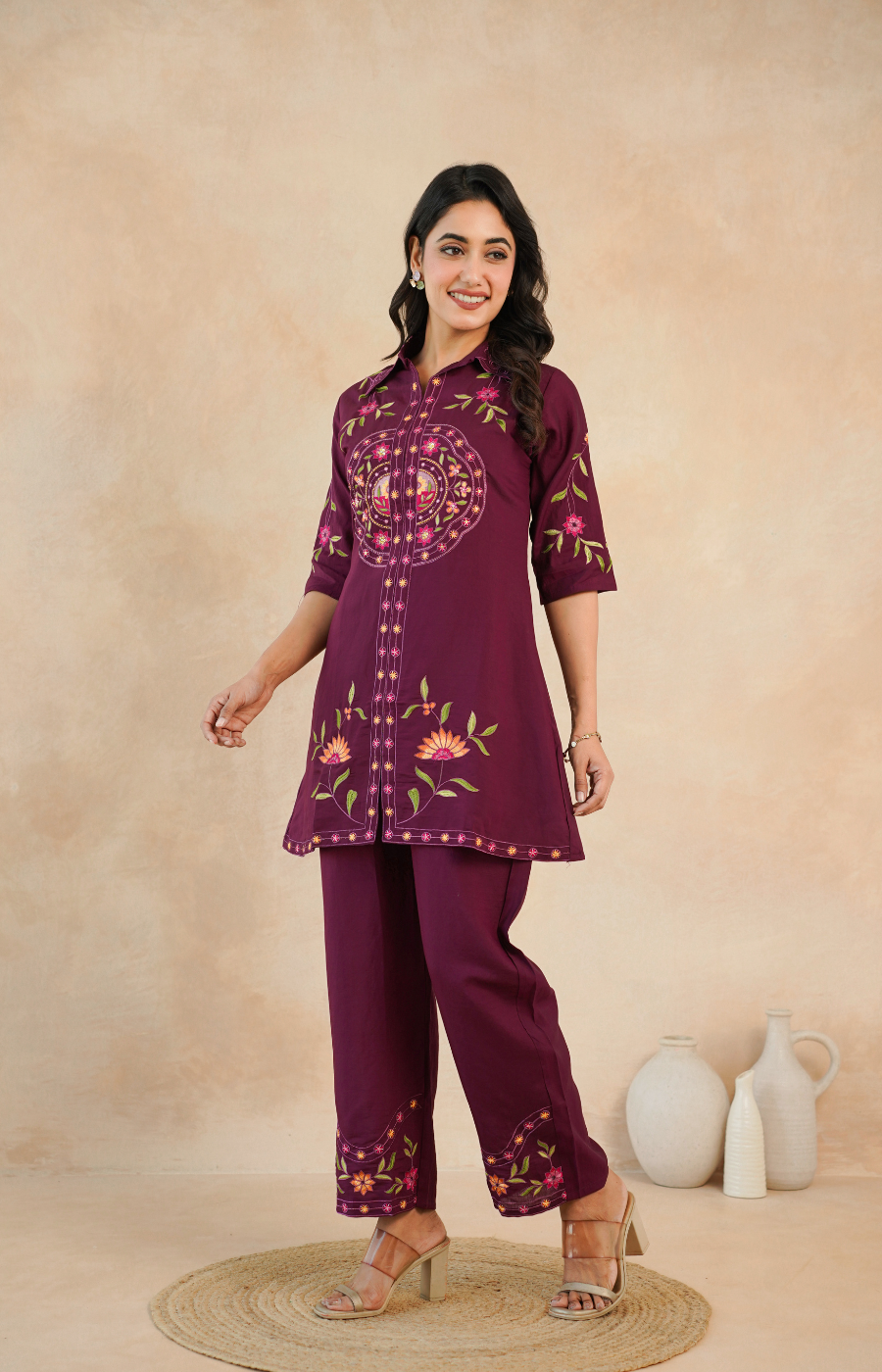 Elegant Maroon Embroidered Kurta with Matching Pants