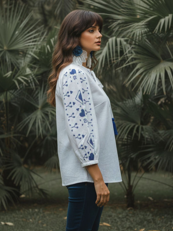 White Grace Embroidered Cotton Top