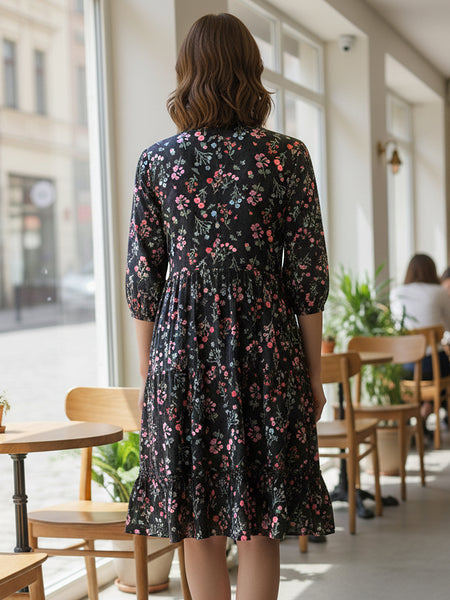 Mystic Black Printed Cotton Dress