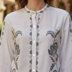 White Cotton Full Sleeves Embroidered Co-ord Set