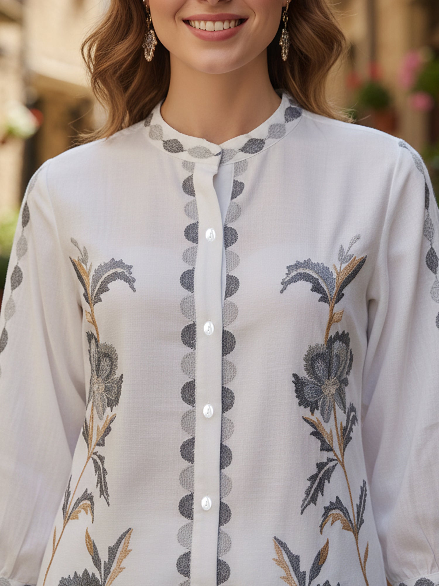 White Cotton Full Sleeves Embroidered Co-ord Set