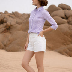 Lavender Bloom Embroidered Cotton Shirt with Classic Collar