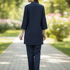 Navy Blue White Embroidered Co-ord Set