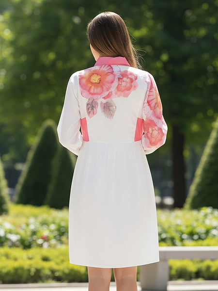 Floral Cotton Cambric Mini Dress with Collar Neck