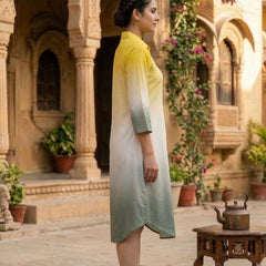Stylish Yellow Green Ombre Summer Dress