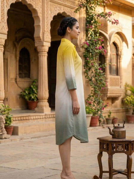 Stylish Yellow Green Ombre Summer Dress