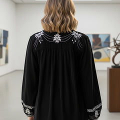 Designer Black Top with White Embroidery
