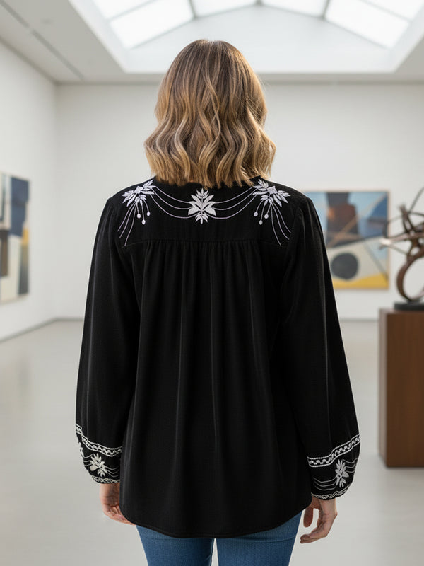 Designer Black Top with White Embroidery