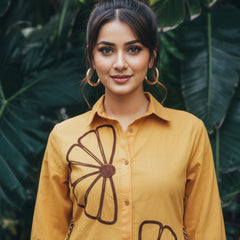 Sunflower Bloom Embroidered Cotton Shirt