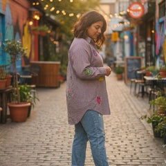 Women Striped Embroidered Patch Casual Shirt