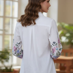 Women’s Casual White Shirt Top with Multicolor Embroidery