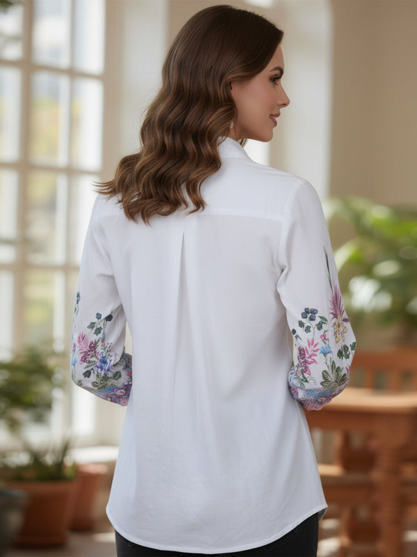 Women’s Casual White Shirt Top with Multicolor Embroidery