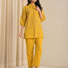 Elegant Mustard Printed Kurta With Matching Pants