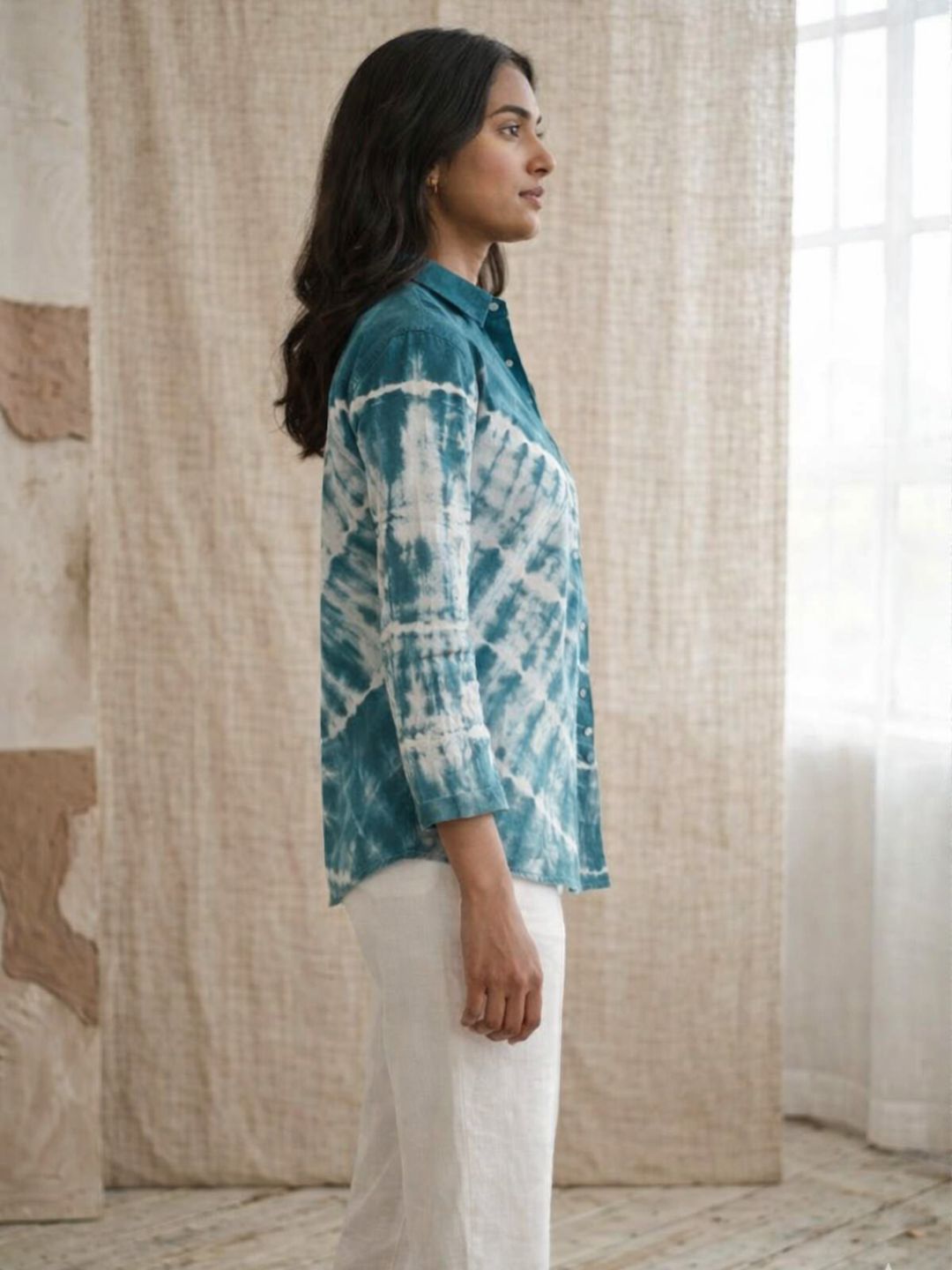 Stylish Tie-Dye Shirt Top with Collar Neck & Full Sleeves