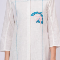 Pink Linen Embroidered Shirt Dress