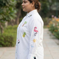 Women Regular Fit Embroidered White Shirt