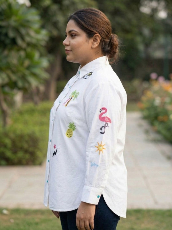 Women Regular Fit Embroidered White Shirt
