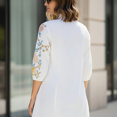 Classic White Embroidered Cotton Midi Dress