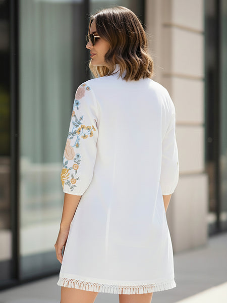 Classic White Embroidered Cotton Midi Dress