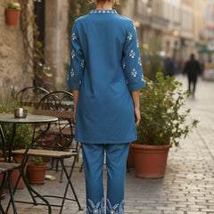 Blue Embroidered Co -ord Set