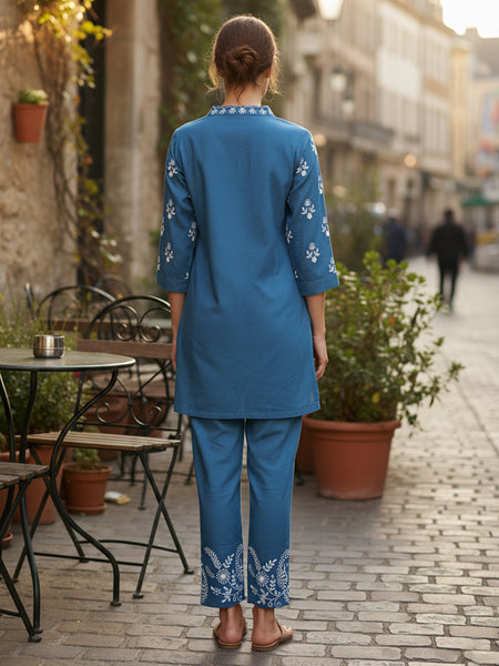 Blue Embroidered Co -ord Set