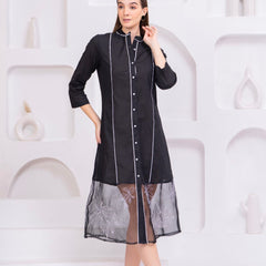 Premium Embroidered Sheer Panel Kurti Dress