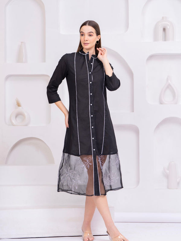 Premium Embroidered Sheer Panel Kurti Dress