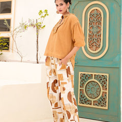 Tan Brown Abstract Printed Co-ord Set