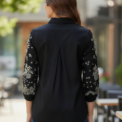 Black Handcrafted Embroidered Cotton Shirt