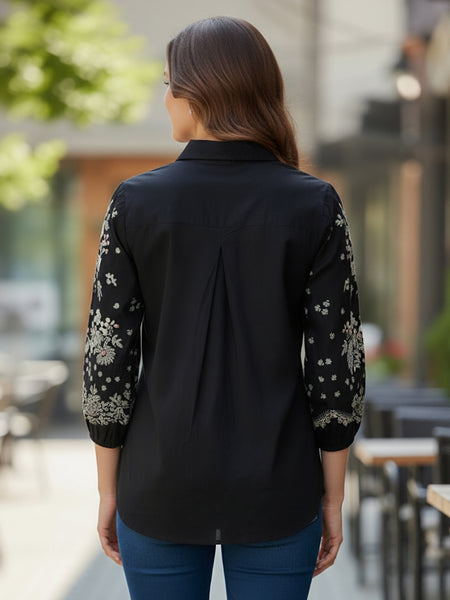 Black Handcrafted Embroidered Cotton Shirt