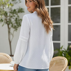 Women’s White Cotton Embroidered Shirt with Closed Neck and Full Sleeves