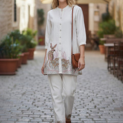 Beige Forest Harmony Embroidered Cotton Co-ord Set