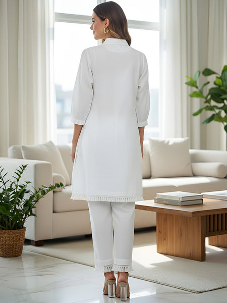 White Multicolor Embroidered Cotton Co-ord Set