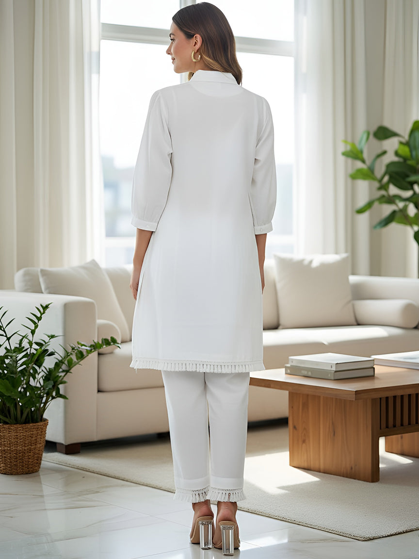 White Multicolor Embroidered Cotton Co-ord Set