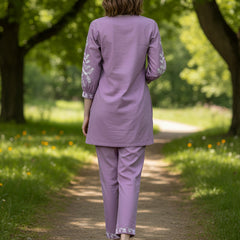 Designer Purple Kurta & Pant Set with White Threadwork