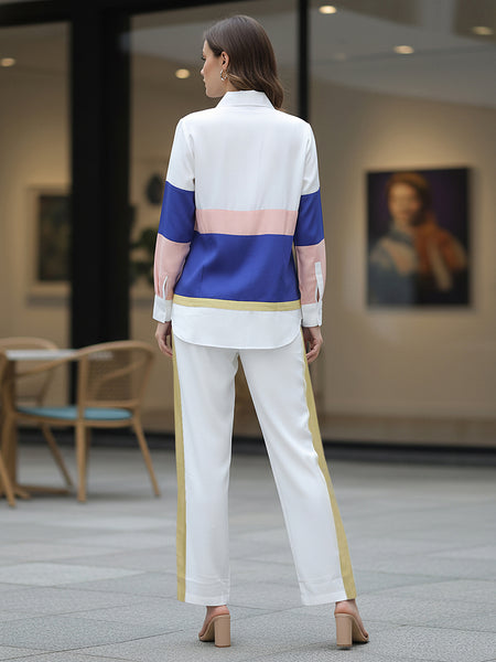 Women’s White & Blue Imported Tencel Co-ord Set