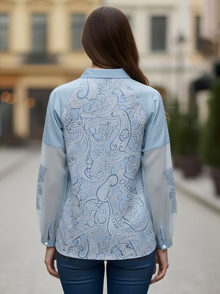 Sky Mist Paisley Printed Blue Cotton Shirt