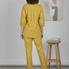 Mustard Meadow White Floral Embroidered Cotton Co-ord Set