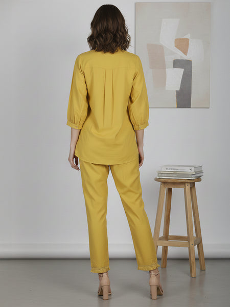 Mustard Meadow White Floral Embroidered Cotton Co-ord Set