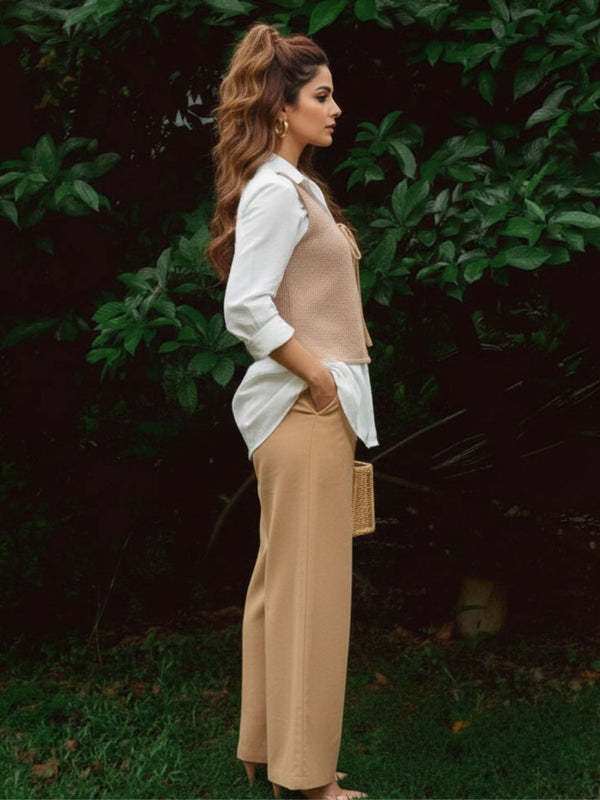 Stylish Beige Co-Ord Set with Layered Shirt
