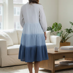 Ocean Haze Ombre Blue Embroidered Fit & Flare Dress