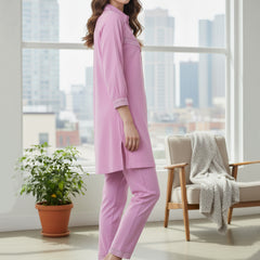 Graceful Lavender Co-Ord Ensemble Featuring Intricate Lace and Comfort Fit