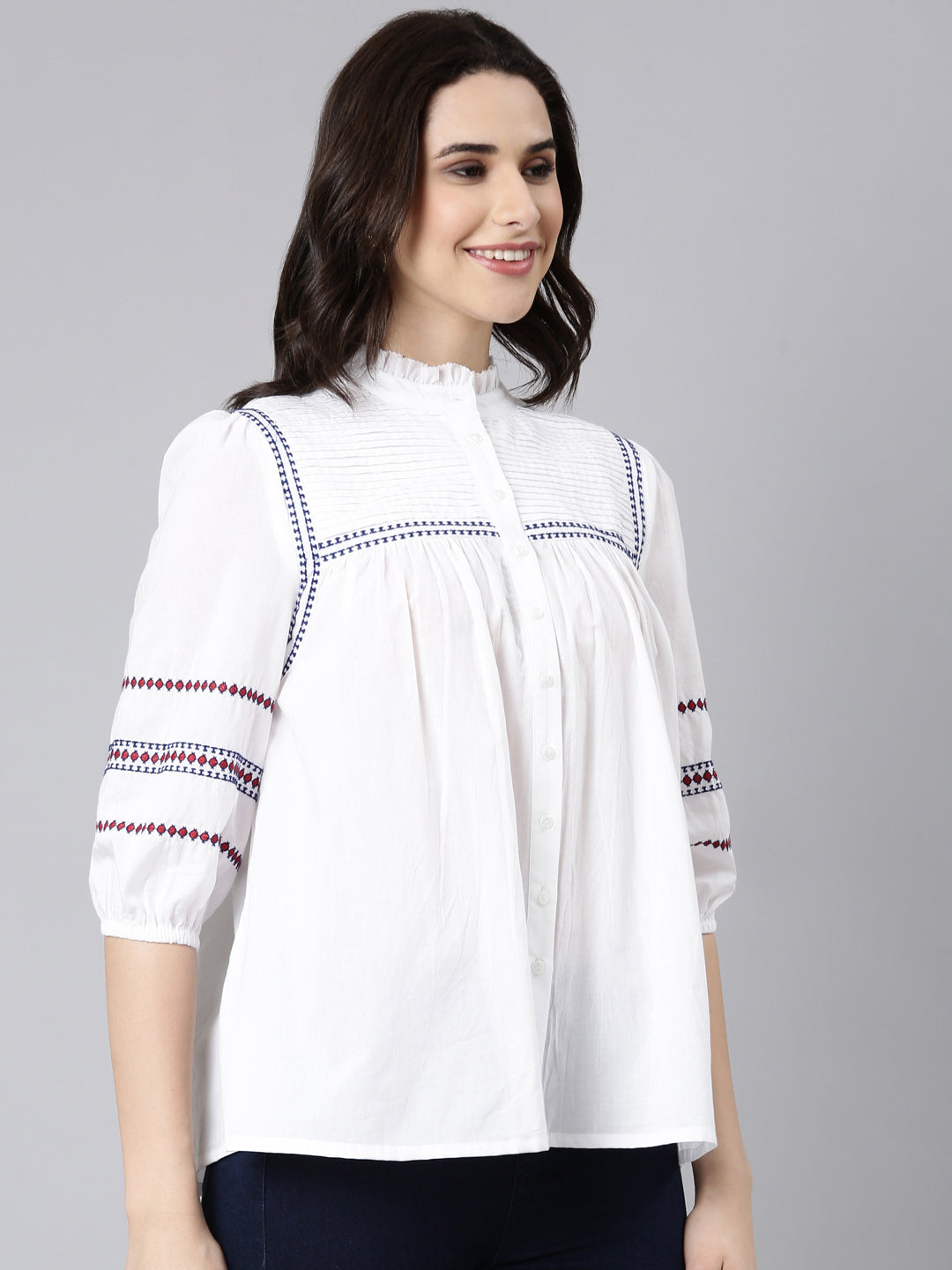 Casual Cotton White Embroidered Top