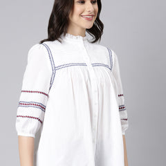 Casual Cotton White Embroidered Top