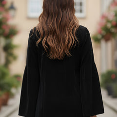 Black Embroidered Flare Sleeve Top
