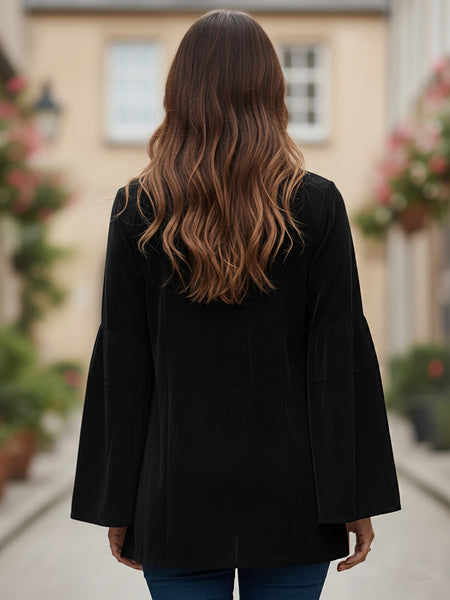 Black Embroidered Flare Sleeve Top